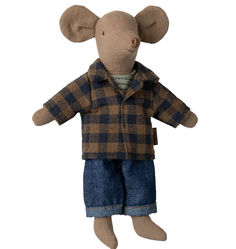 Maileg kledingset vader muis / geruit overhemd en jeans