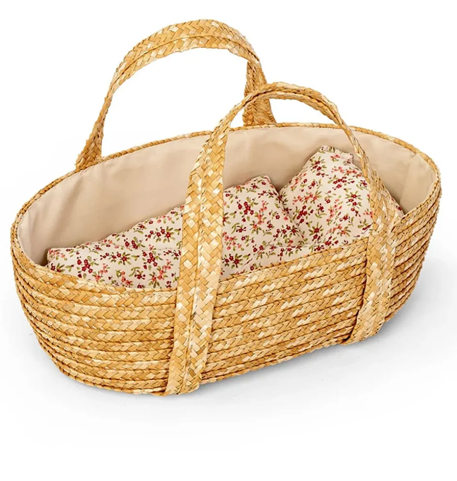 Mamamemo mozesmand / poppenreiswieg met beddengoed voor poppen tot 35 cm